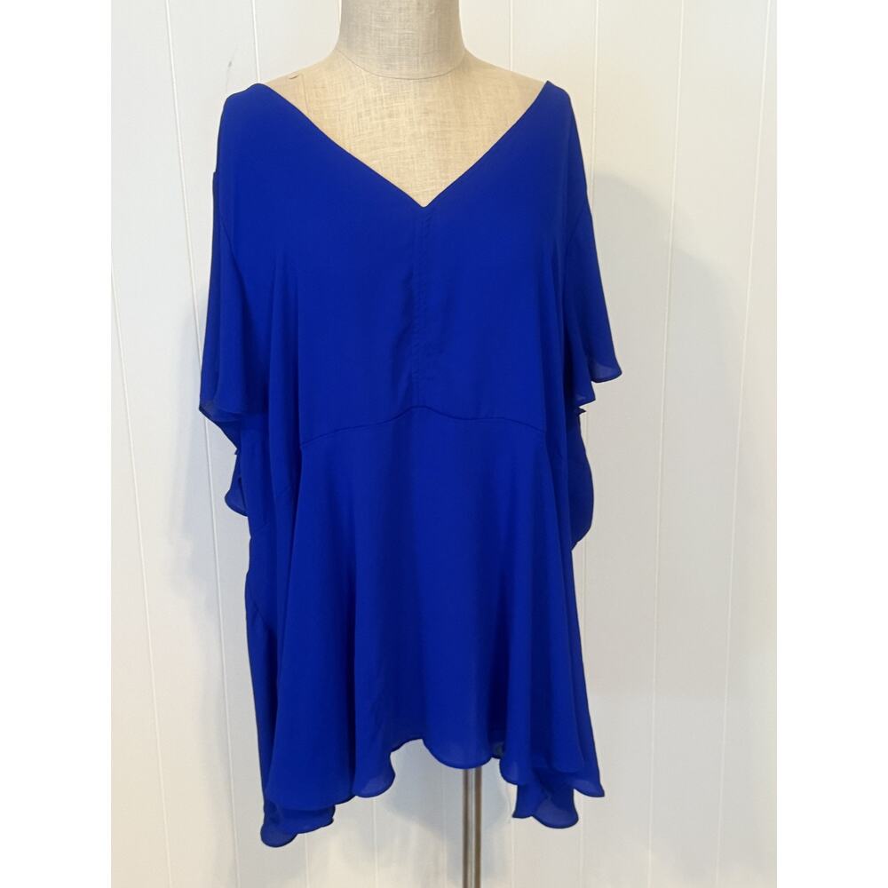 Torrid Tunic Top Womens 5 Royal Blue Flowy V Neck Flutter Sleeve Boho Blouse - Picture 2 of 6
